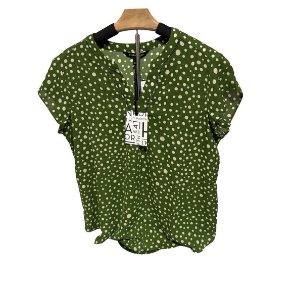 NWT 41 Hawthorn Women's Split-Neck Polka Dot London Mixed Media Blouse Size M - Picture 1 of 5